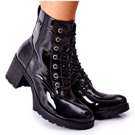 Vinceza Botki Damskie Na Słupku Ocieplane Lakierowane Czarne Dunaff