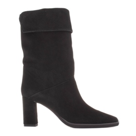 Marco Shoes Botki na obcasie z wywijanym kołnierzem czarne