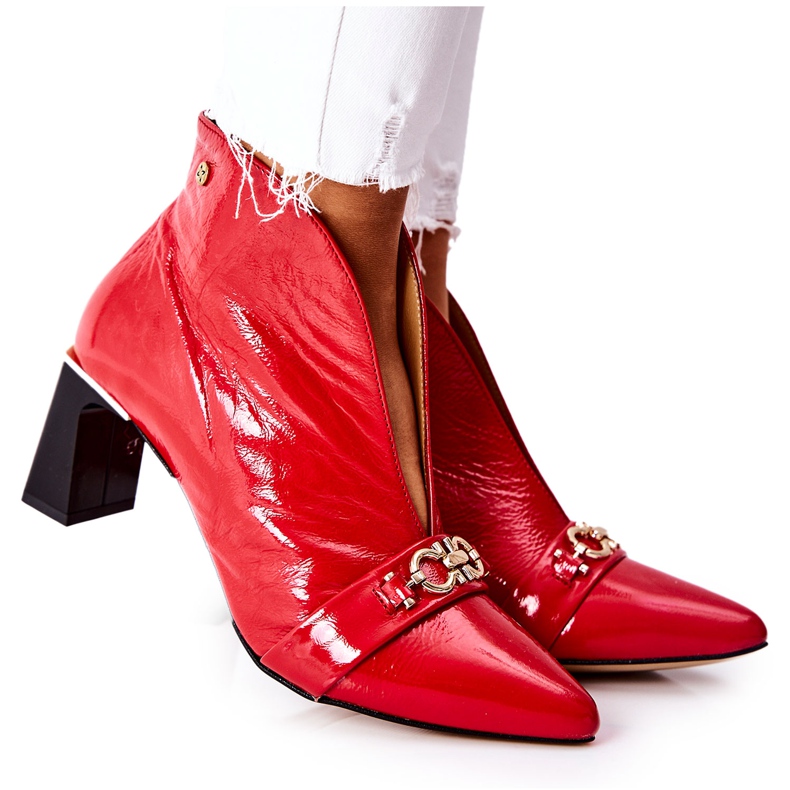 Skórzane Botki Na Słupku Maciejka Czerwone 05262-08