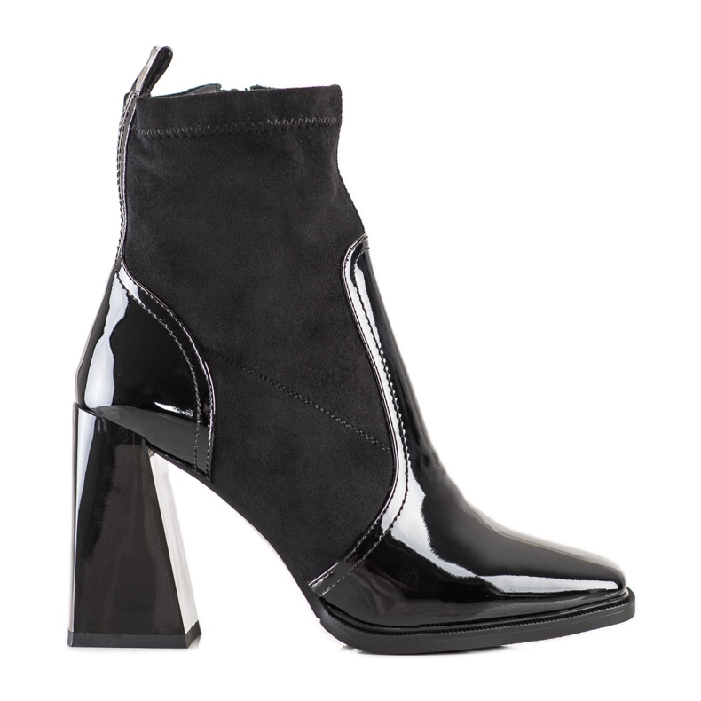 S. BARSKI Botki Na Trapezowym Obcasie S.BARSKI czarne