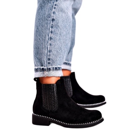 Damskie Botki Sztyblety Z Dżetami Zamszowe Czarne Meagan