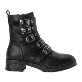 Czarne workery z klamrami Suzan