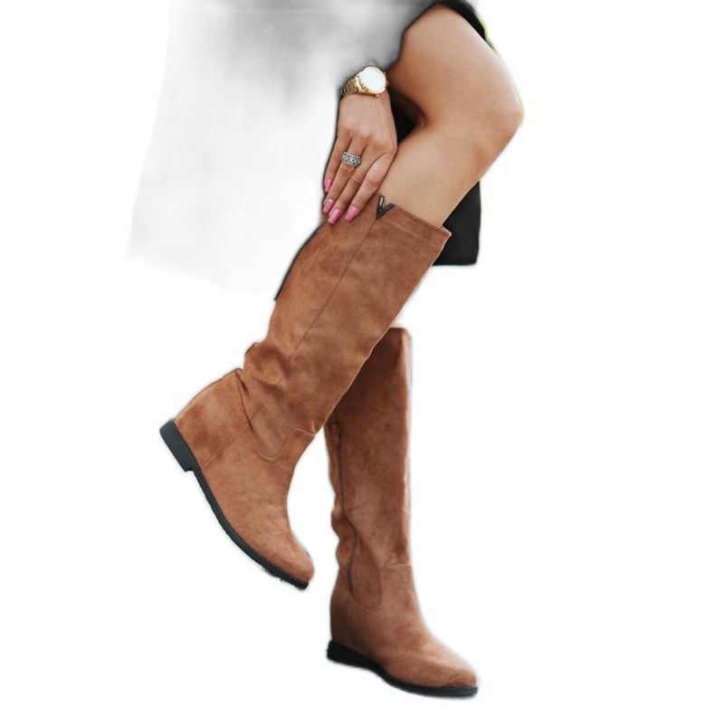 Camelowe kozaki na krytym koturnie Nana brązowe