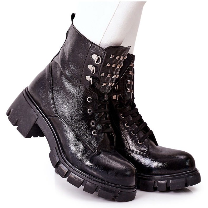 Damskie Botki Trapery Glany Czarne Clethra