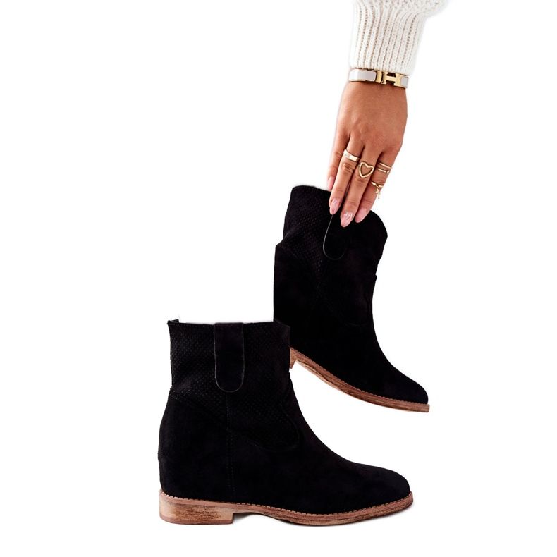 PG1 Botki Zamszowe Czarne Polon