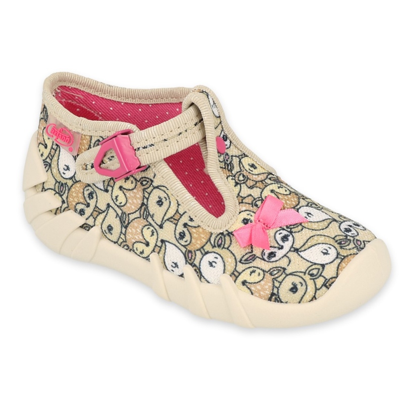 Befado obuwie dziecięce  110P437 beżowy brązowe różowe