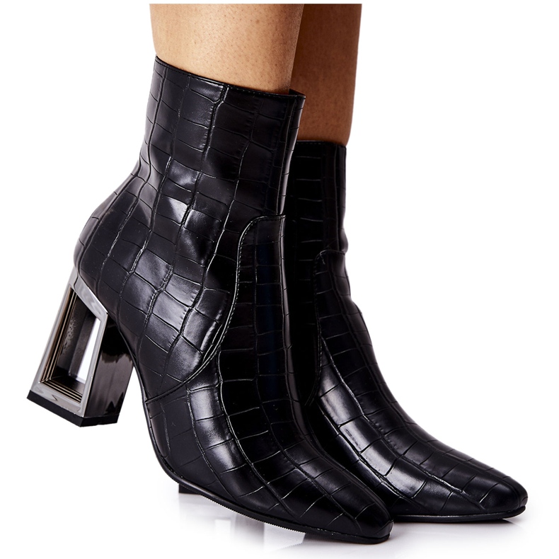 S.Barski Damskie Botki Czarne Skóra Krokodyla Milo
