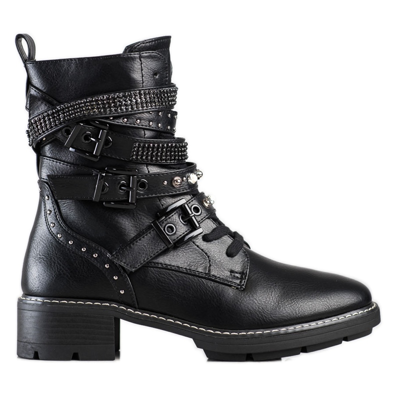 Cm Paris Workery Z Ozdobnymi Paskami czarne