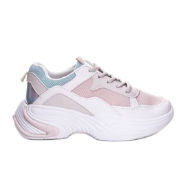 Kremowe sneakersy z siateczką Yumiko białe różowe