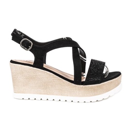 Czarne sandały na koturnie Sadie