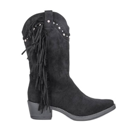 Czarne wysokie kowbojki z dżetami Clover