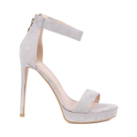 Szare sandały na szpilce Be My Baby różowe