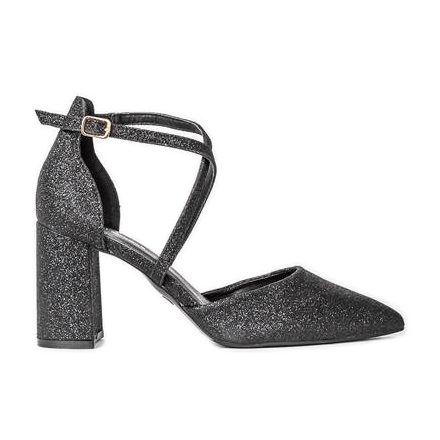 Czarne czółenka na słupku Shiny