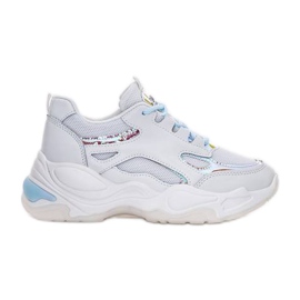 Białe sneakersy na grubej podeszwie Big Fun niebieskie