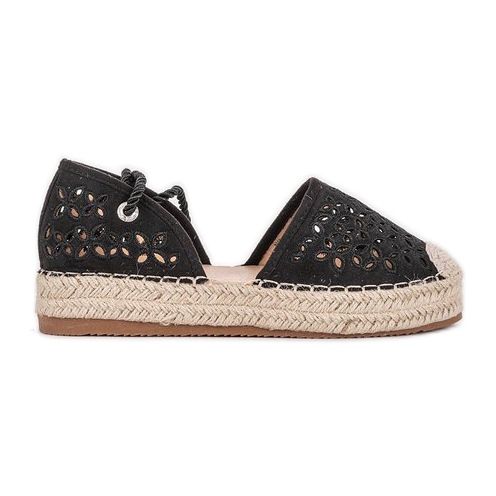 Czarne espadryle ażurowe Peekaboo