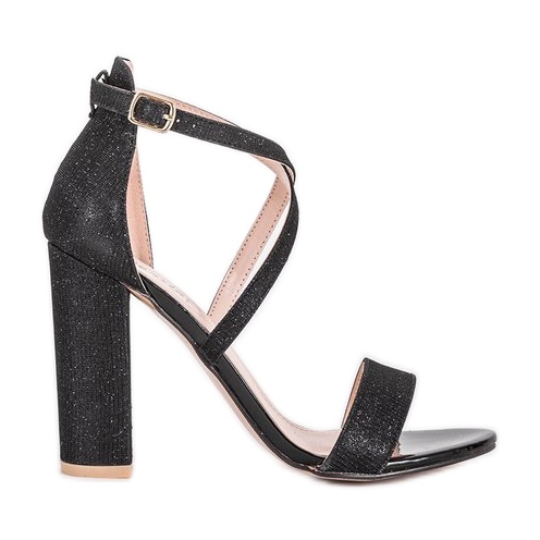 Czarne sandały na słupku Silver Dust