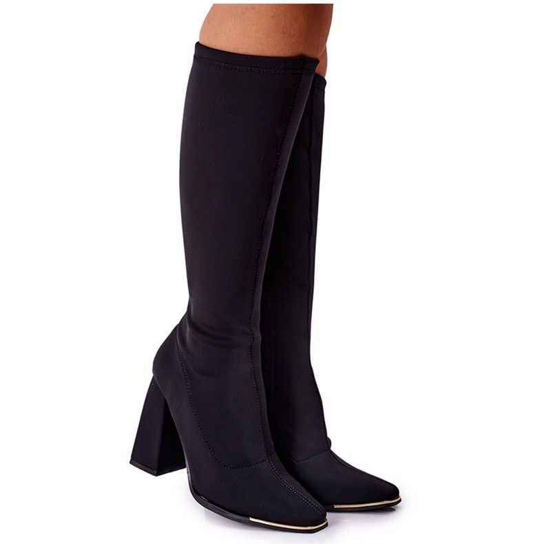 Kozaki Na Słupku Z Elastycznej Tkaniny Czarne Effect Wow