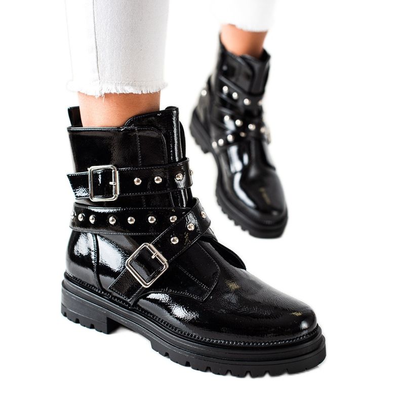 Bestelle Lakierowane Workery Z Dżetami czarne