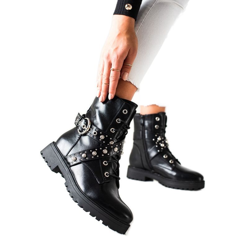 Bestelle Czarne Workery Z Cyrkoniami