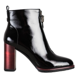 S. BARSKI Stylowe Lakierowane Botki S.BARSKI czarne