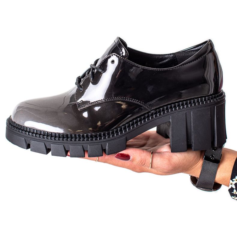 S. BARSKI Lakierowane Półbuty S.BARSKI czarne szare