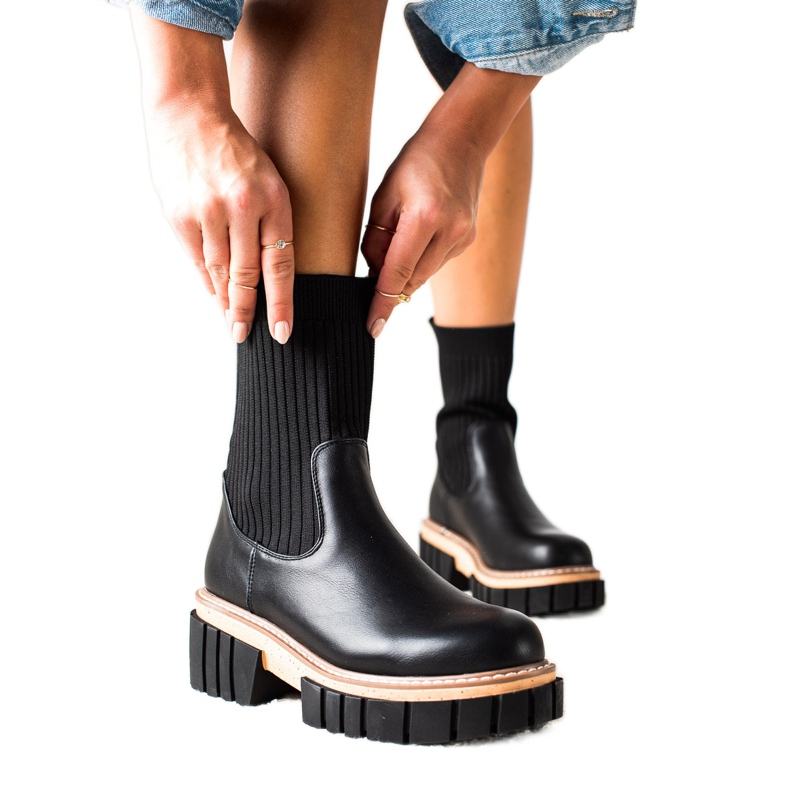 Seastar Botki Sztyblety Ze Skarpetą czarne