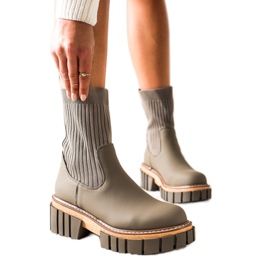 Seastar Botki Sztyblety Ze Skarpetą beżowy zielone