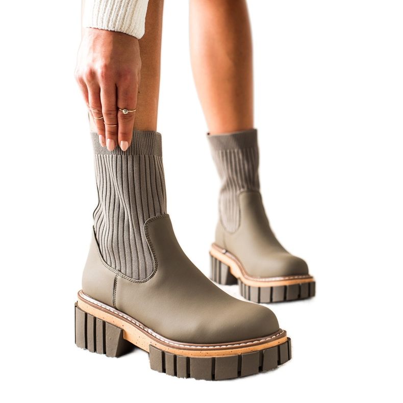 Seastar Botki Sztyblety Ze Skarpetą beżowy zielone