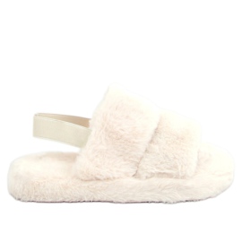 Kapcie damskie futerkowe kremowe N-92 Beige beżowy ecru