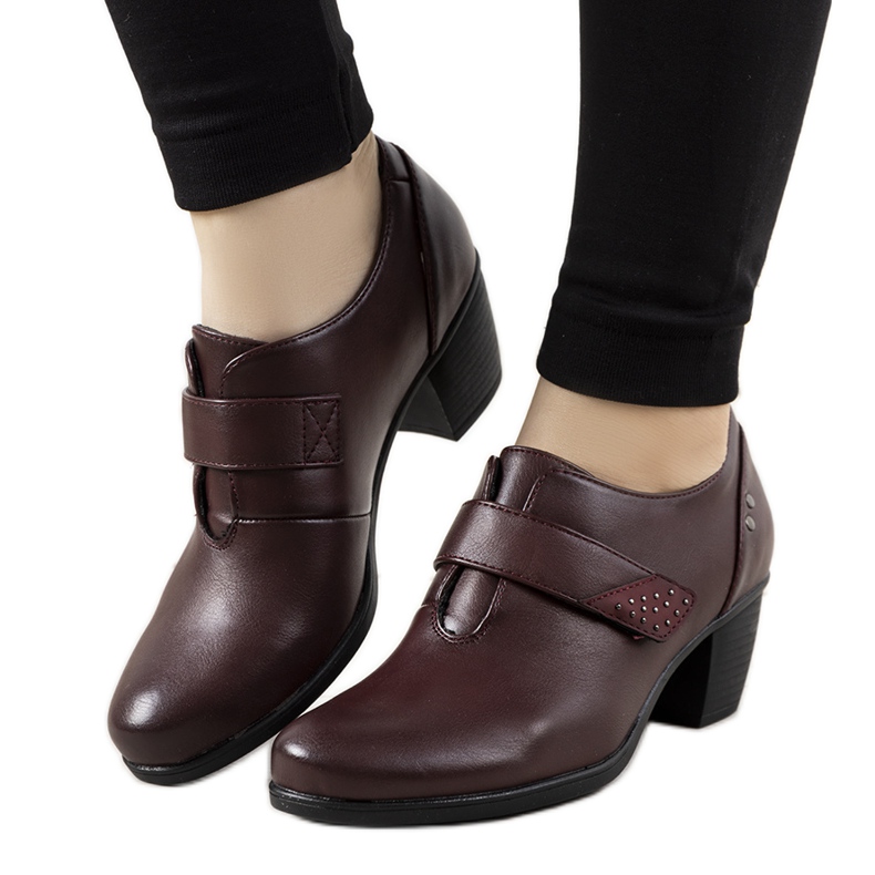 Bordowe półbuty na słupku Biermann czerwone wielokolorowe