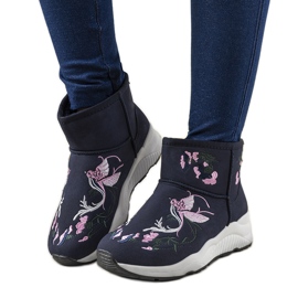 Granatowe śniegowce z haftem Jamila niebieskie