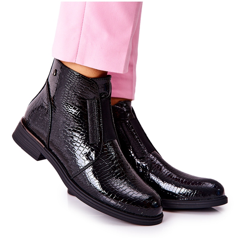 Lakierowane Botki Na Obcasie Sergio Leone BT400 Czarne