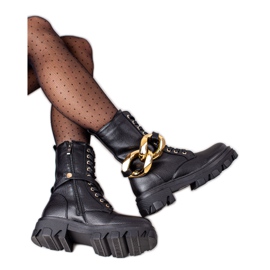 S. BARSKI Botki Workery Z Ozdobą S.BARSKI czarne