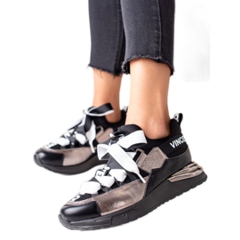 Sneakersy Wiązane Wstążką VINCEZA czarne złoty