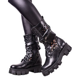 Sweet Shoes Ażurowe Czarne Workery