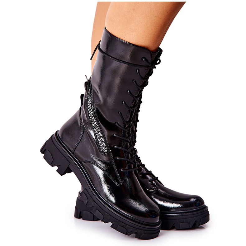 Botki Trapery Glany Lakierowane Sergio Leone TR747 Czarne