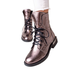 W. Potocki Eleganckie Sznurowane Botki Potocki różowe