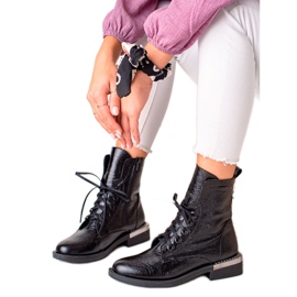 W. Potocki Eleganckie Sznurowane Botki Potocki czarne