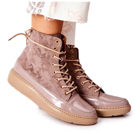 Lewski Shoes Sportowe Skórzane Buty Lewski 3034 Beżowe Moro beżowy