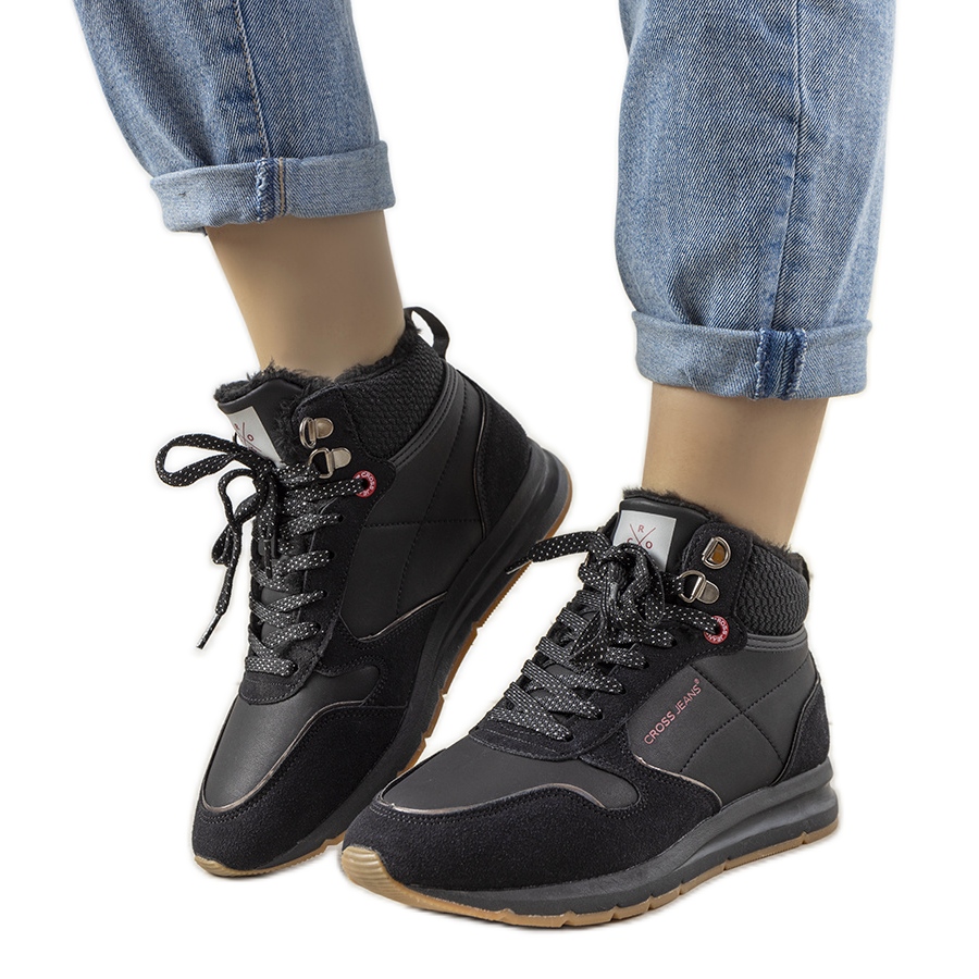 Czarne sneakersy zimowe damskie Cross Jeans Serna