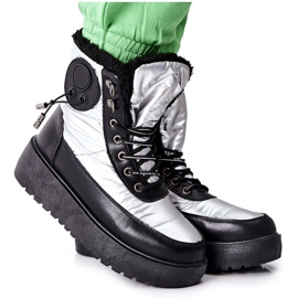 S.Barski Damskie Śniegowce Ocieplane Srebrne Kennilis czarne srebrny