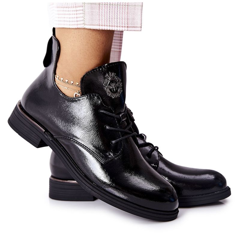 Lakierowane Półbuty Sergio Leone Ocieplane PB262 Czarne