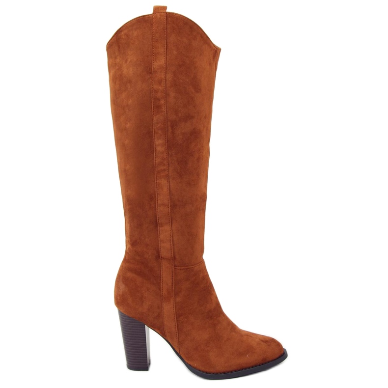 Klasyczne kozaki na słupku camel UK07P Camel brązowe