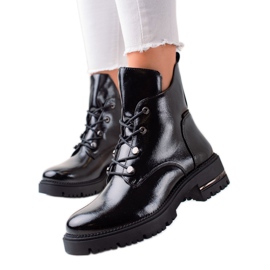 Modne Sznurowane Workery Sergio Leone czarne