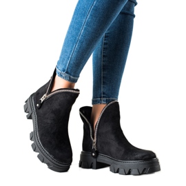 Sweet Shoes Zamszowe Botki Na Suwak czarne