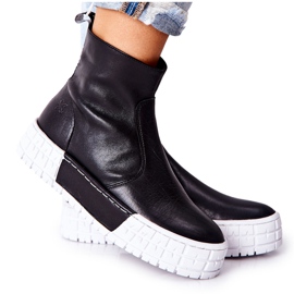 Maciejka Skórzane Botki Na Platformie Czarne 05216-01
