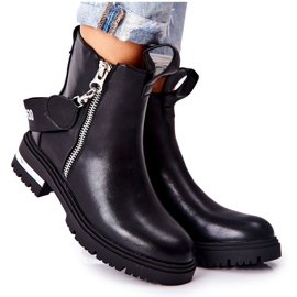 PS1 Skórzane Ocieplane Botki Z Suwakiem Czarne Cortona