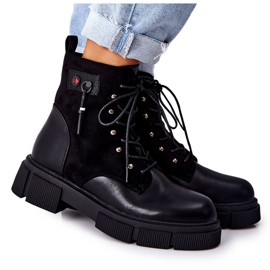 POTOCKI Skórzane Botki Workery Wiązane Czarne Your Way!