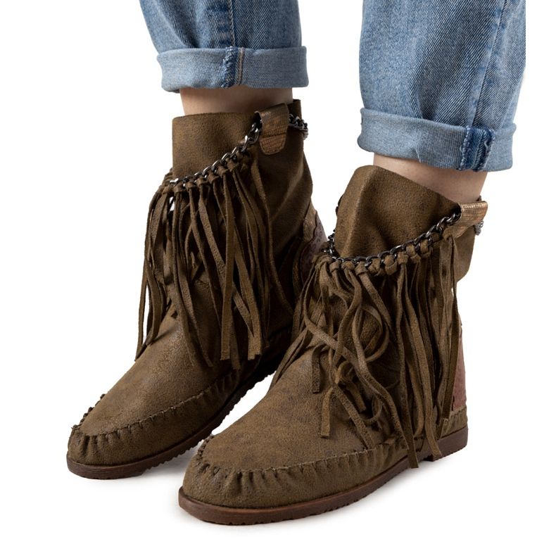 Zielone damskie botki w stylu boho Maral