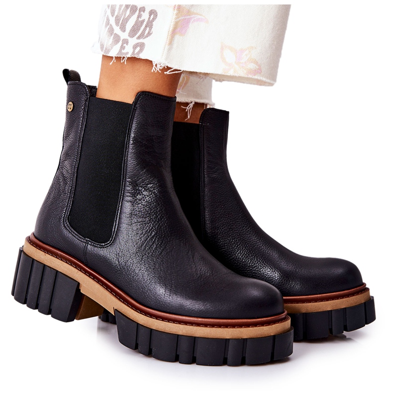 Skórzane Botki Workery Maciejka Czarne 05312-01